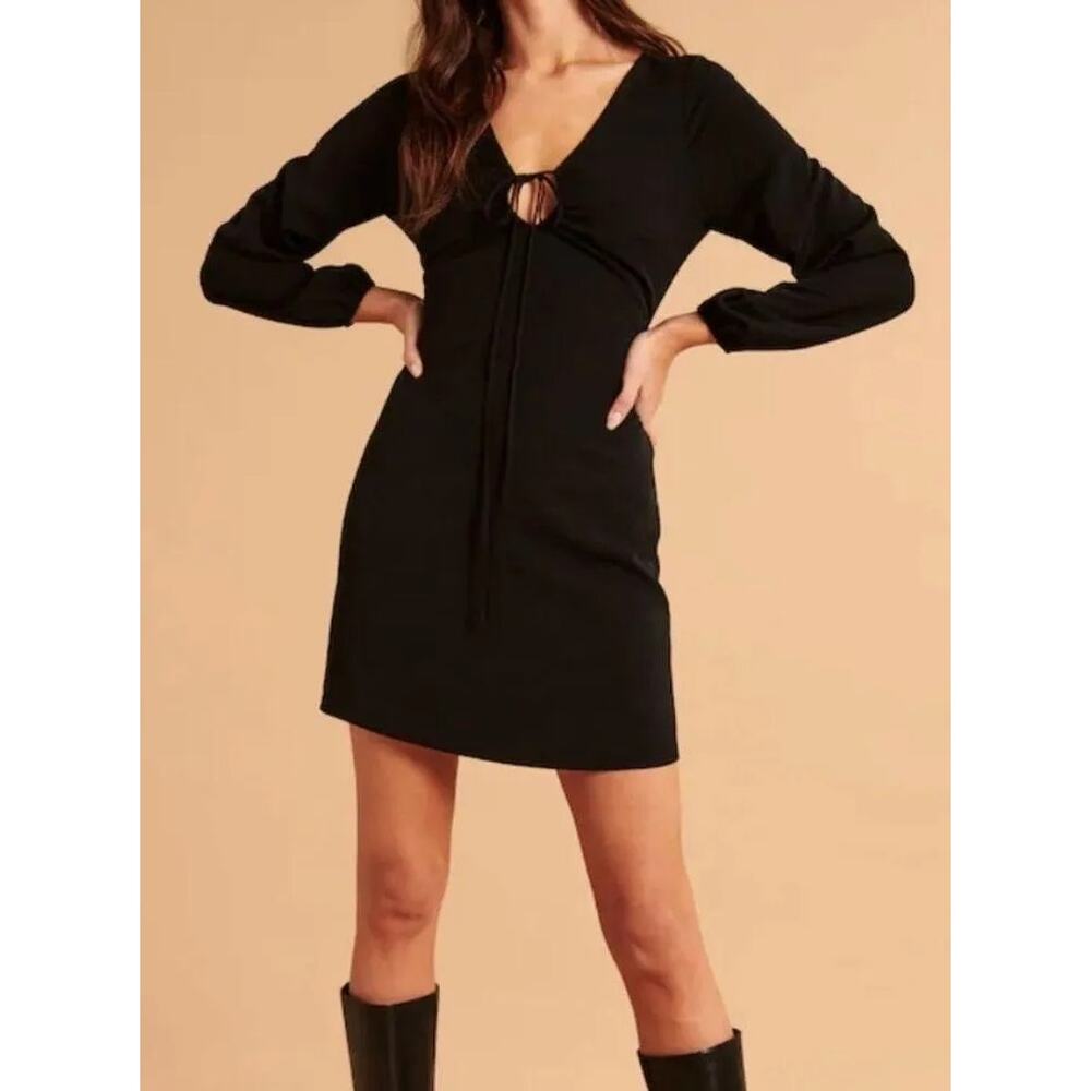 [Abercrombie & Fitch] Black Long Sleeve Cutout Tie Front Mini Dress NWT Sz Large